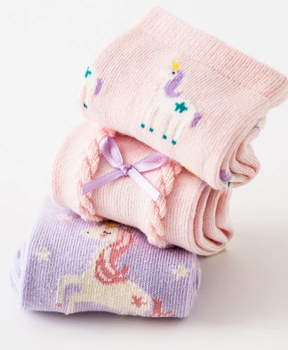 3 Pack Kids' Socks | Cotton | Purple Unicorn