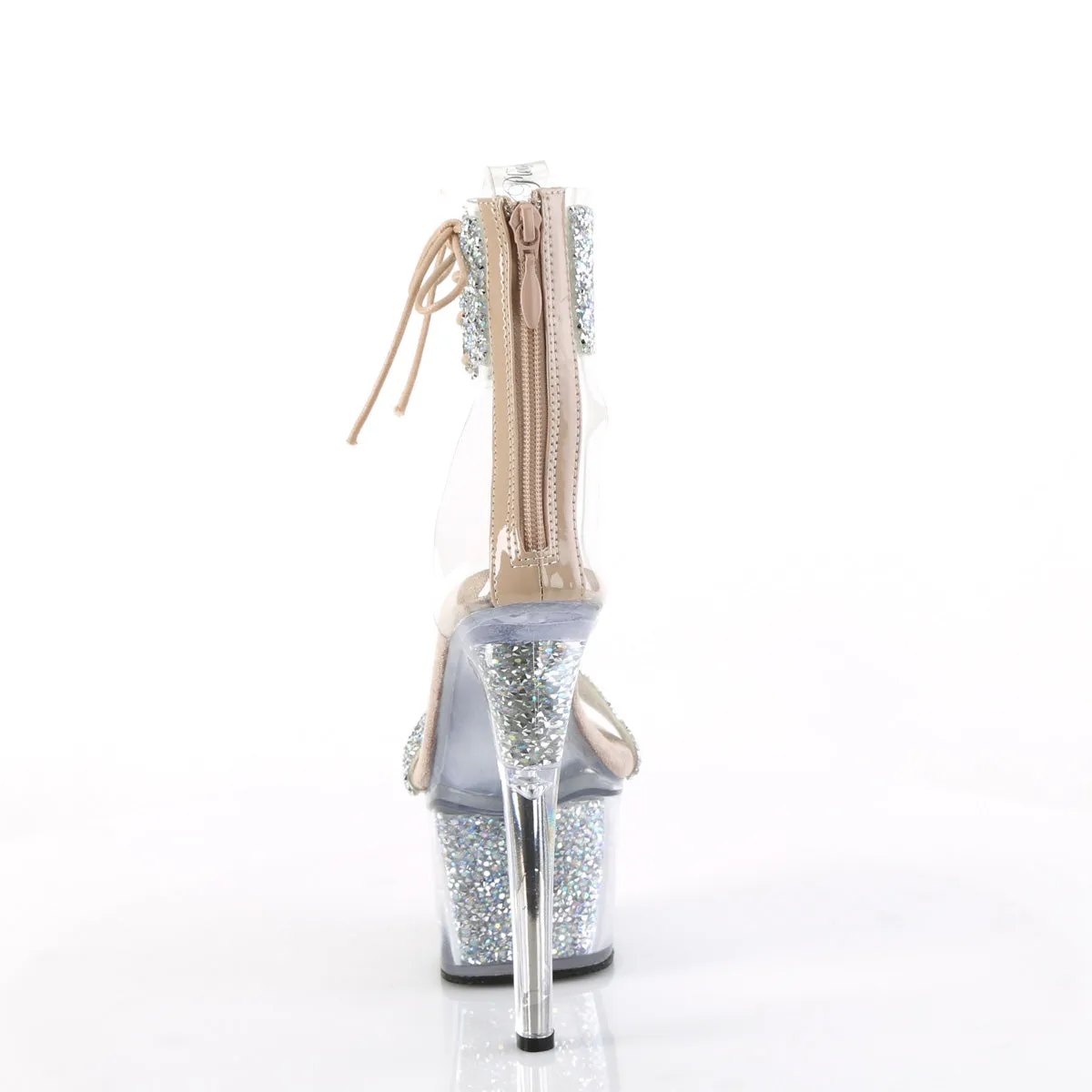 7 Inch Heel SKY-327RSI Nude Silver Rhinestone