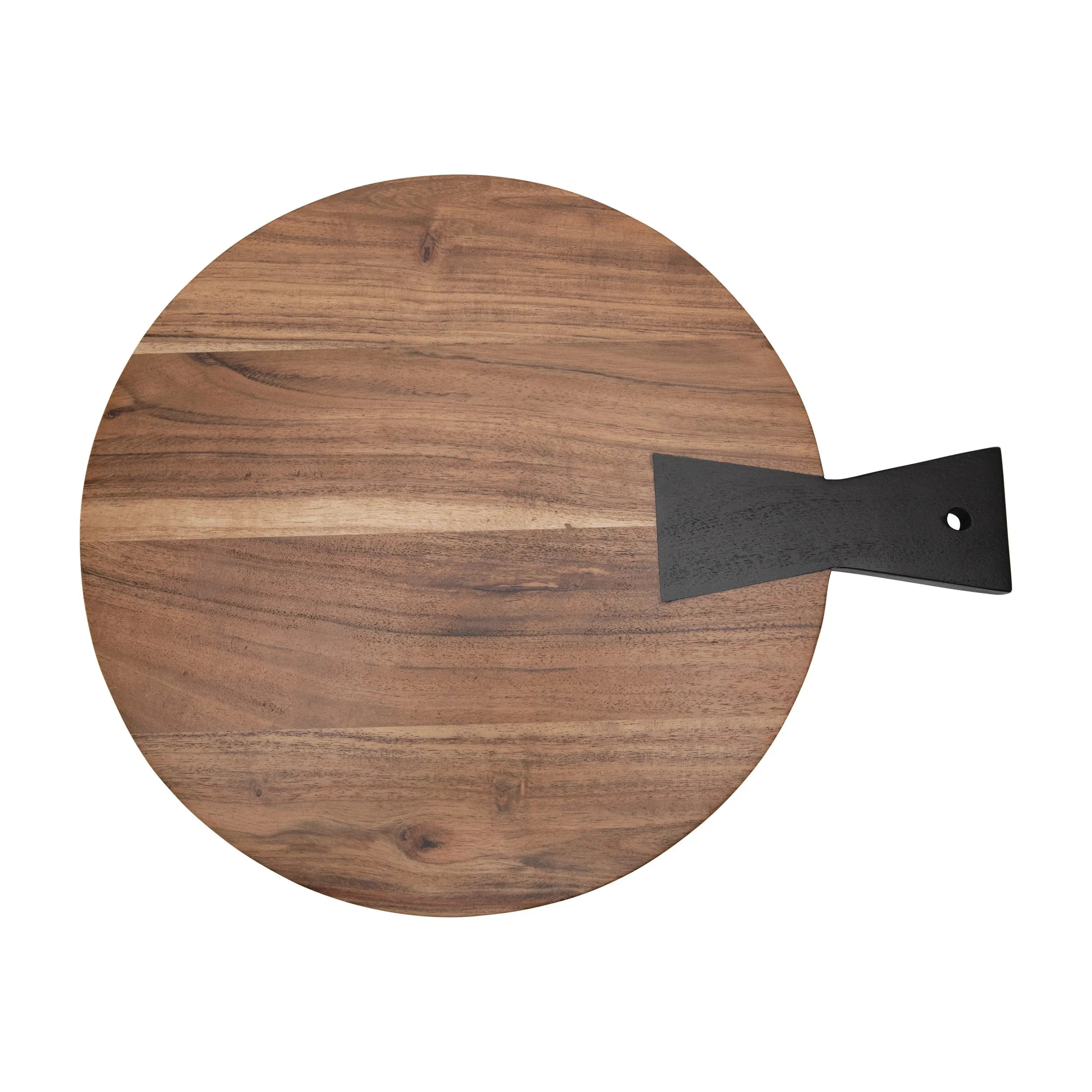 Acacia Round Wood Tray with Black Handle