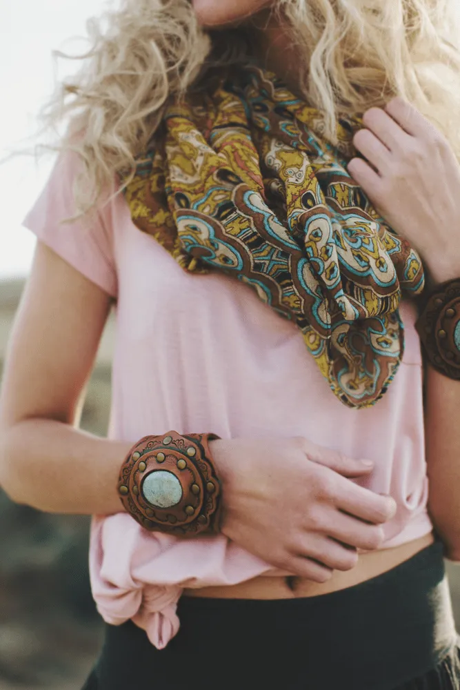 Aegean Boho Leather Cuff Bracelet - Brown