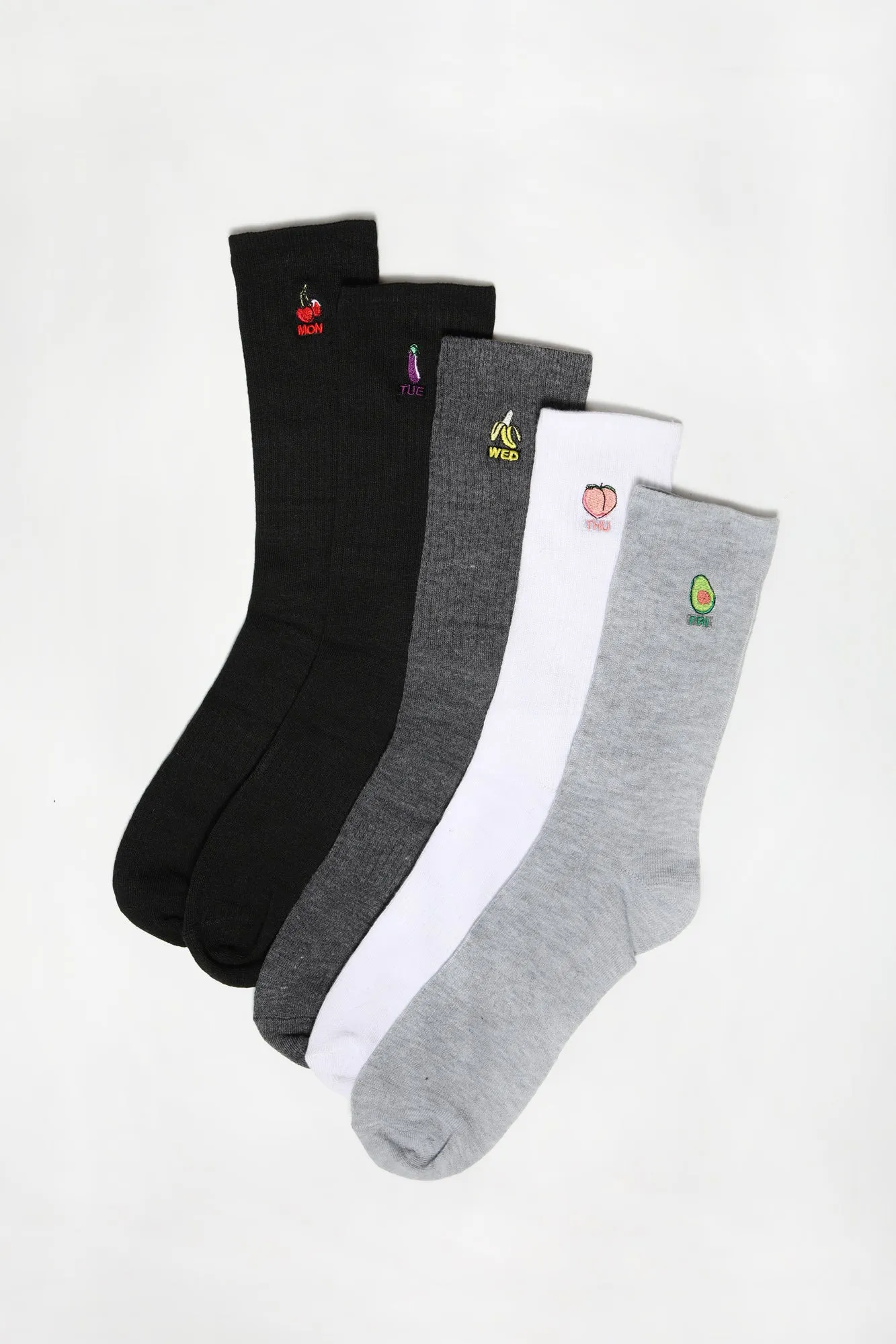 Amnesia Youth 5-Pack Embroidered Crew Socks