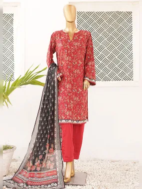 Bin Saeed Printed Lawn 3-Piece Suit - Red