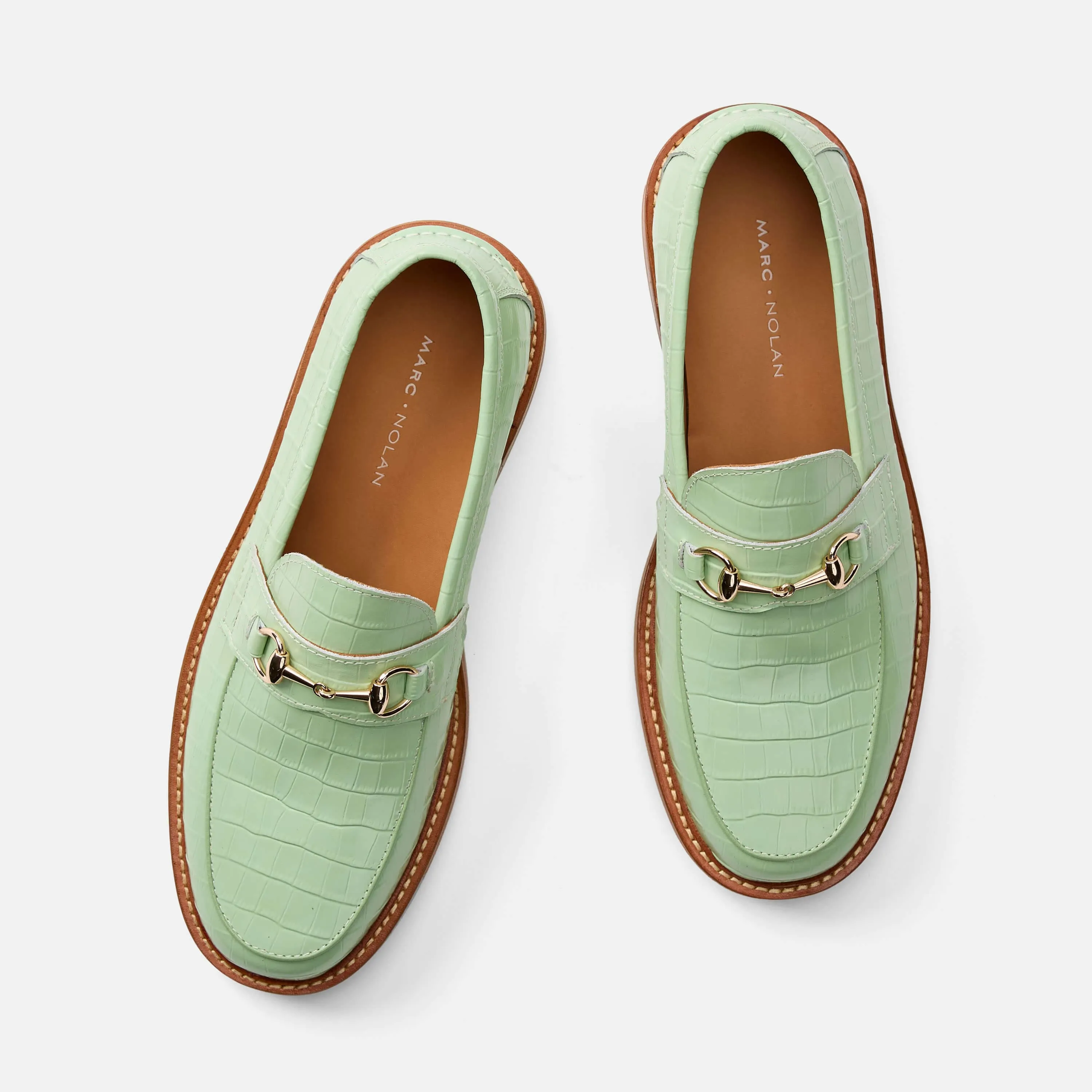 Boardwalk Mint Croc Leather Horse-Bit Loafers