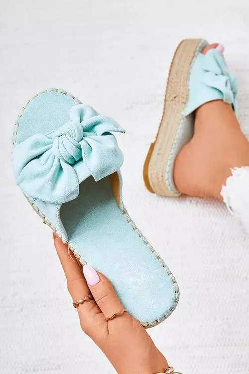 Bow Straw Platform Slippers