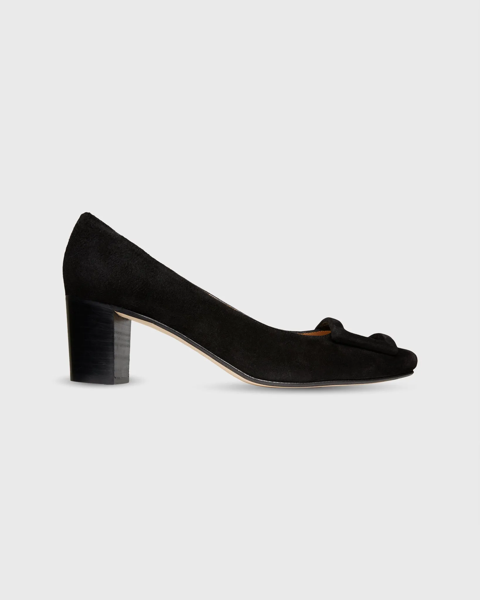 Buckle Heel in Black Suede