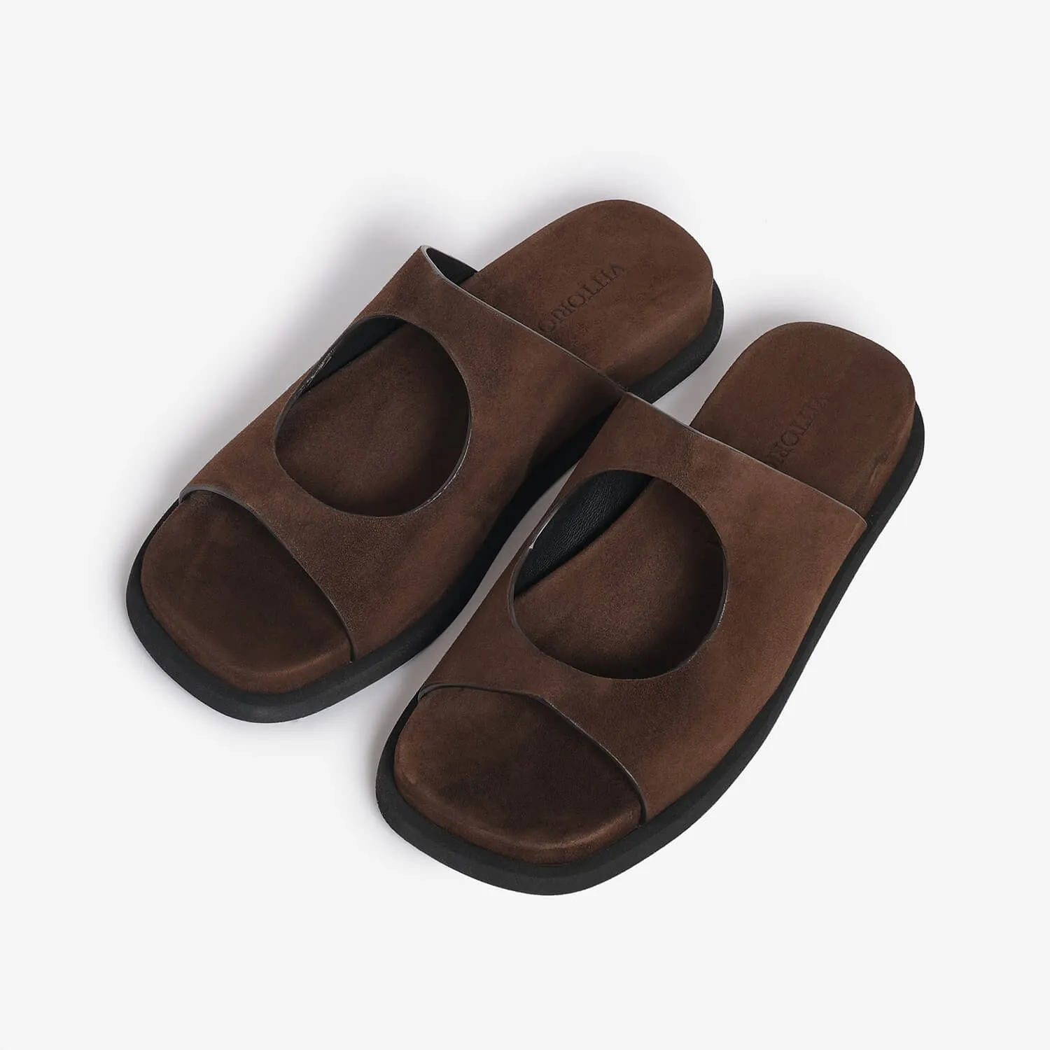 Dark brown women's suede slider sandal