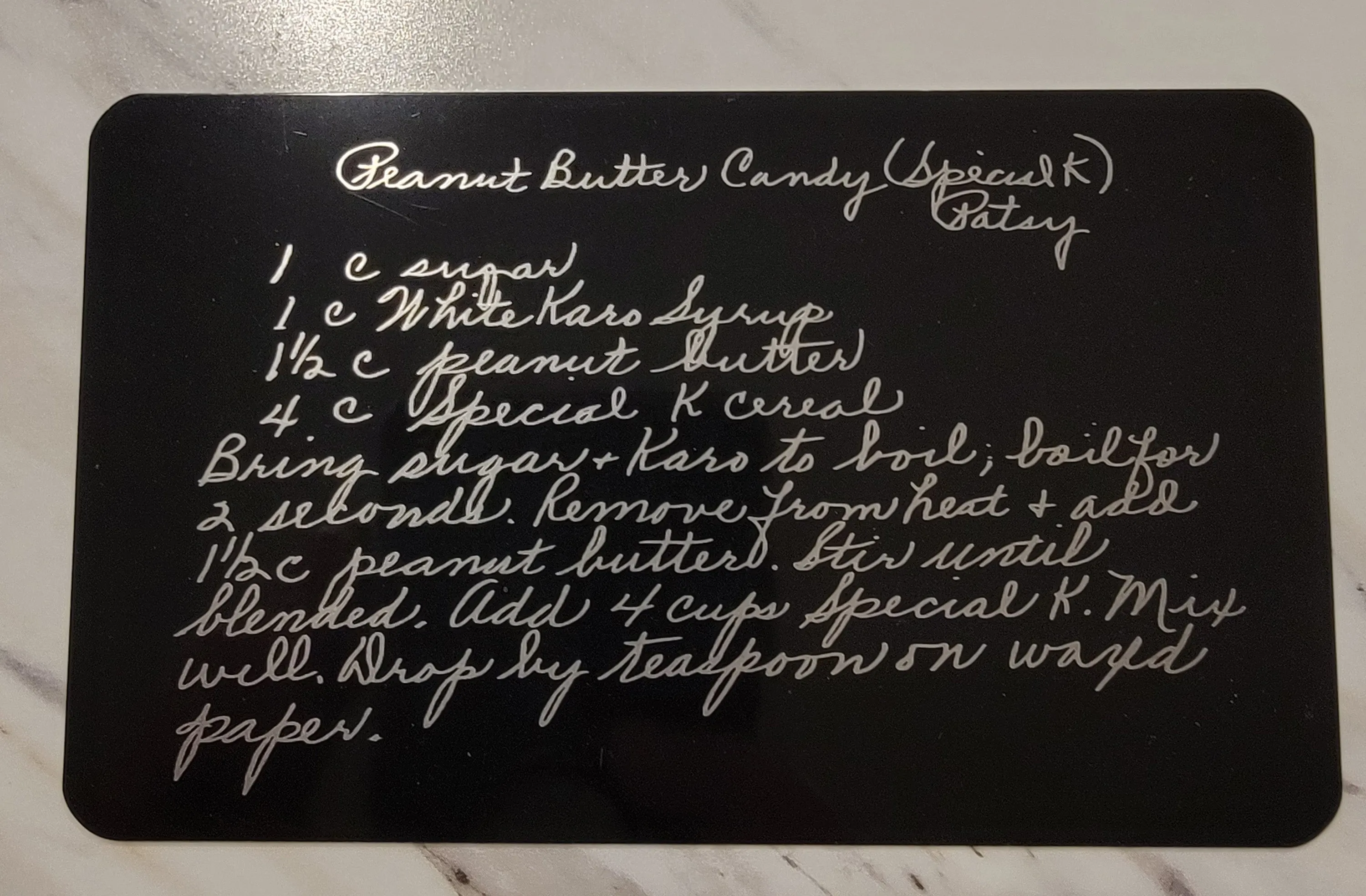 Engraved Handwritten Recipe Metal Card - Personalized Grandma's Recipe Card