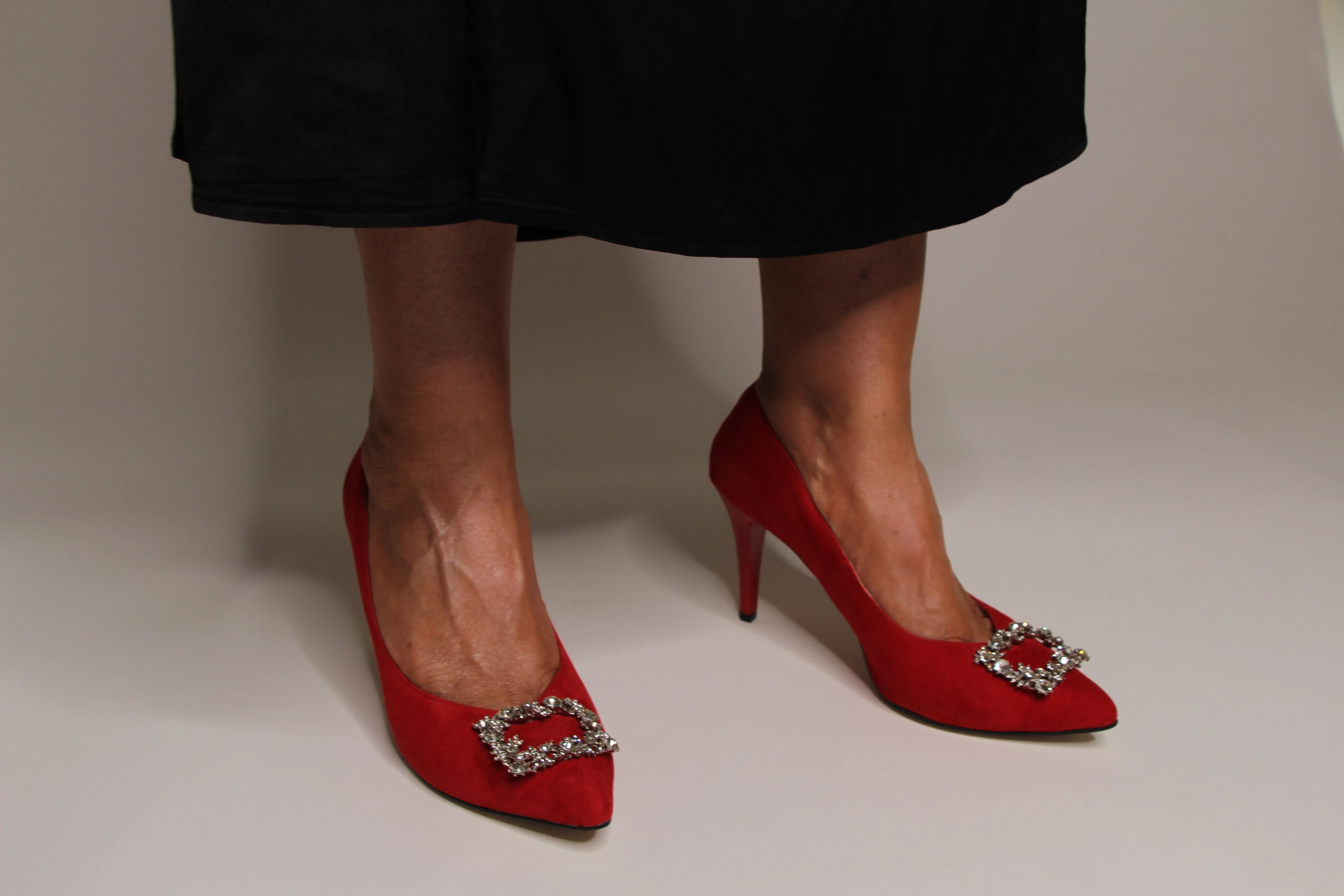 Fabucci Red Suede Court Shoe with Diamante Buckle