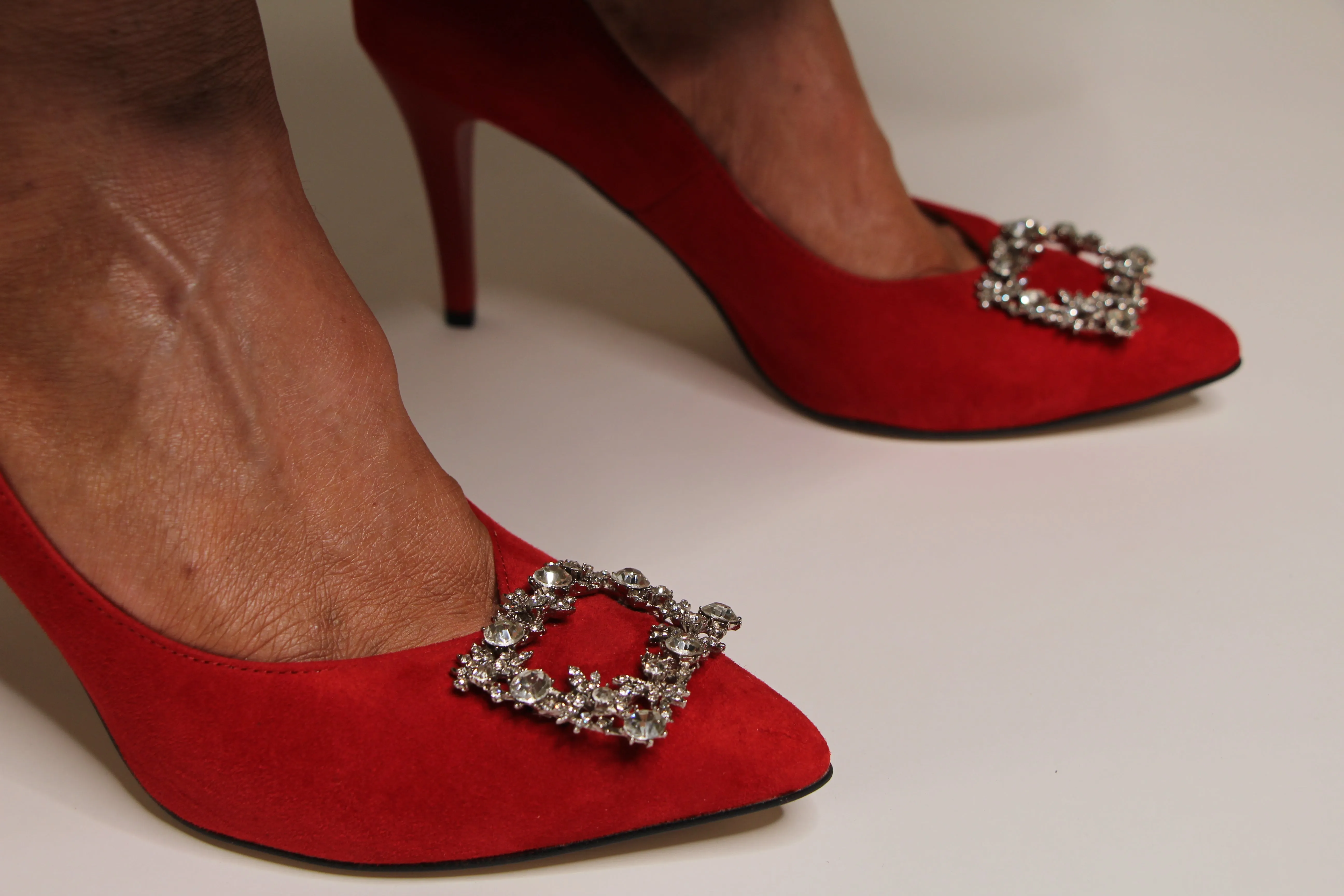 Fabucci Red Suede Court Shoe with Diamante Buckle