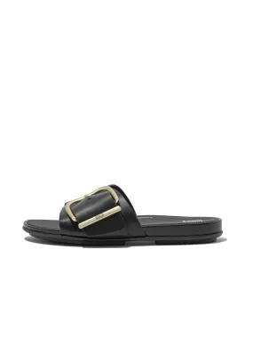 FitFlop Gracie Maxi-Buckle Leather Slides | Black