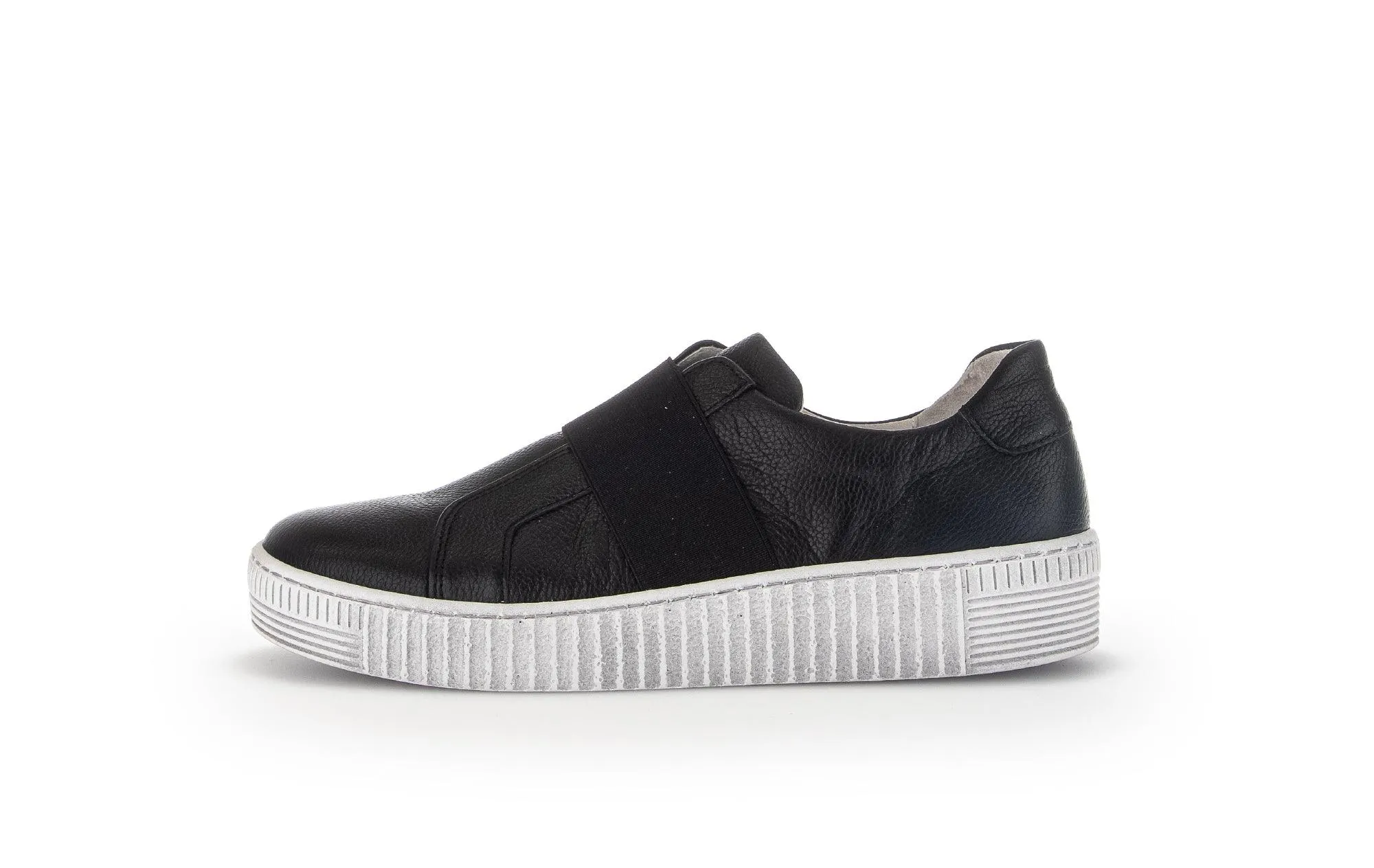 GABOR Black Leather Slip On Trainer