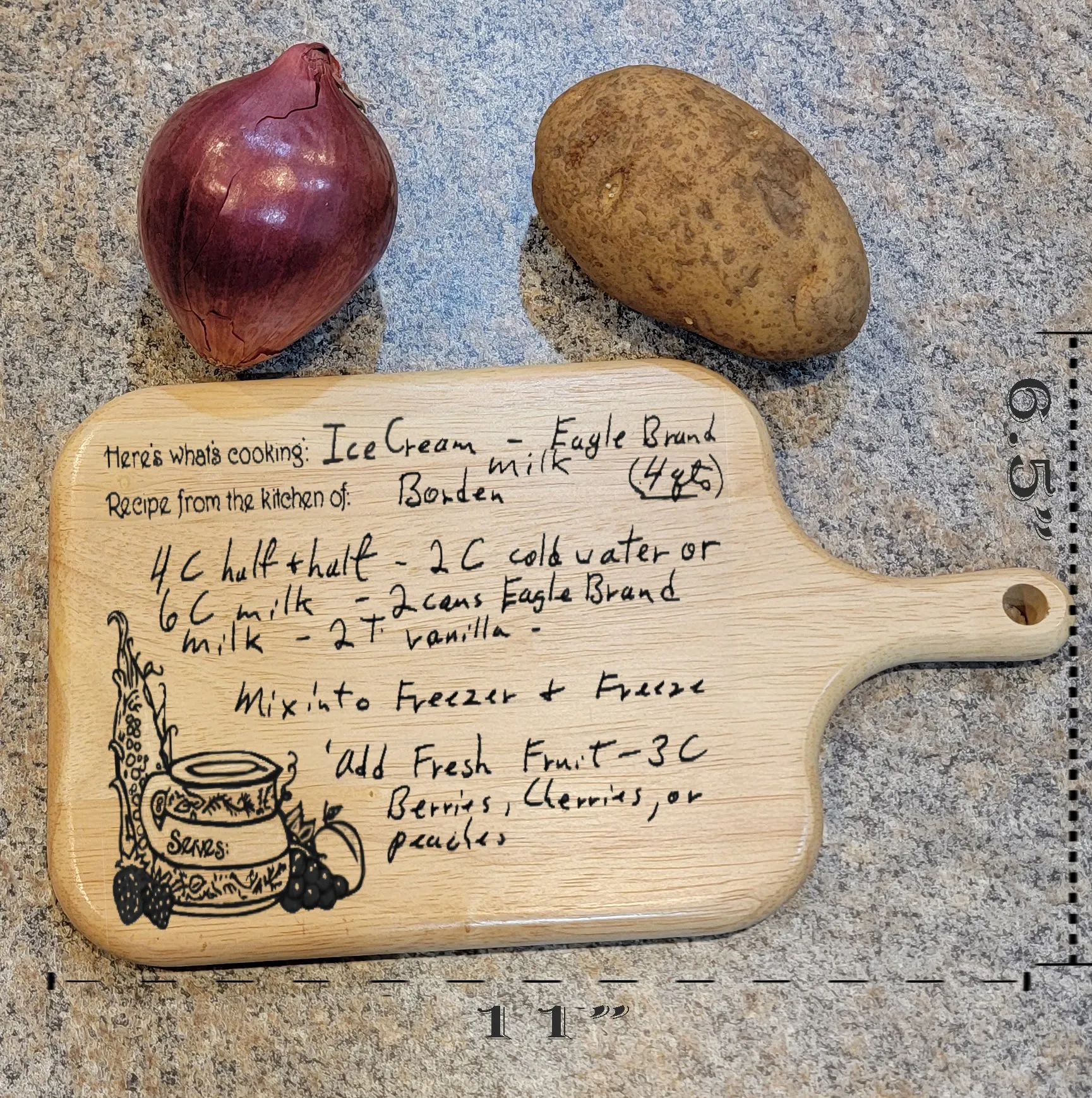 Handwriting Recipe Oak Cutting Board with Handle Paddle Board