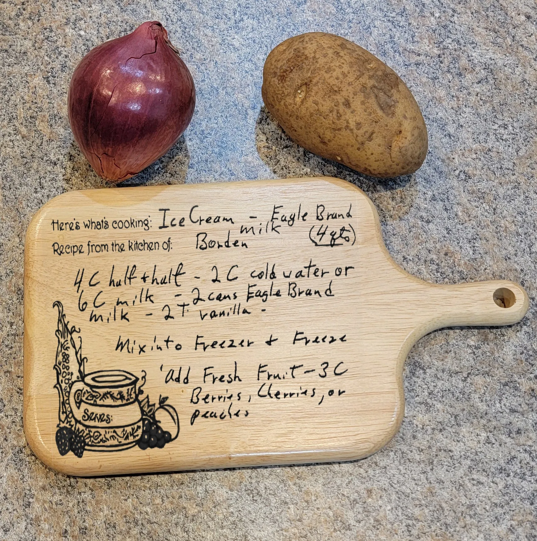 Handwriting Recipe Oak Cutting Board with Handle Paddle Board