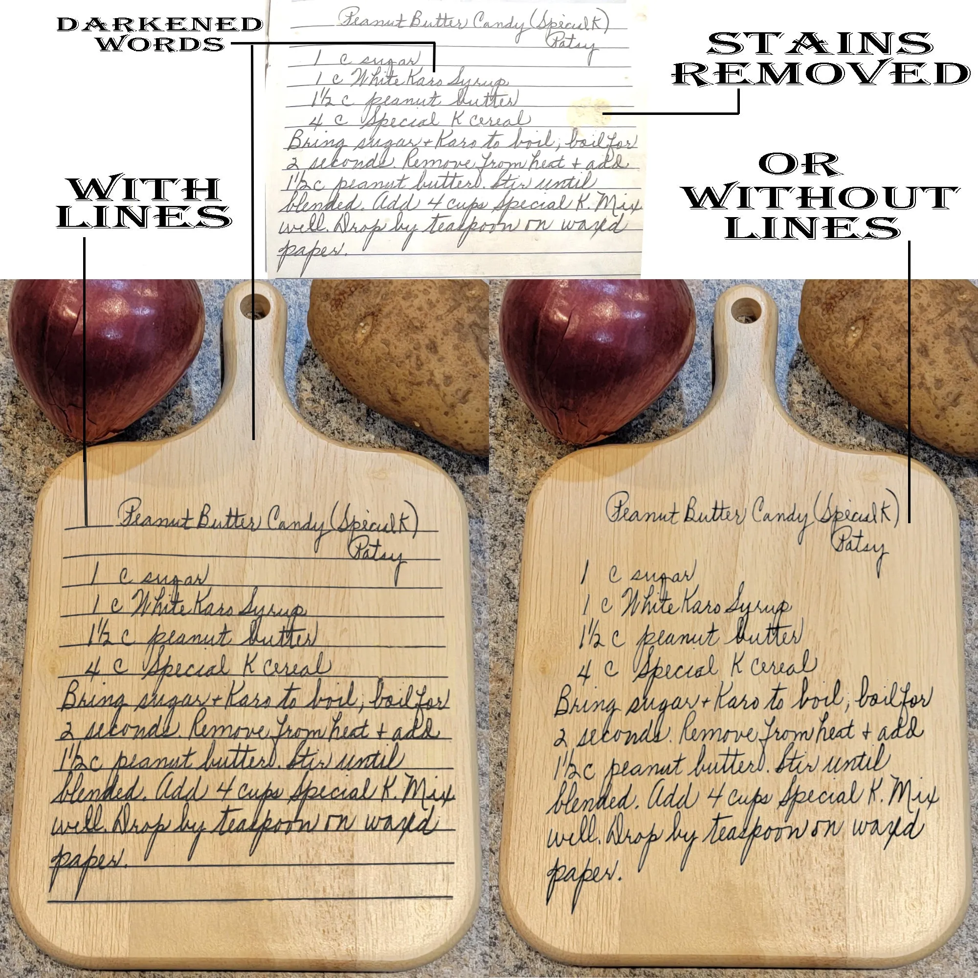 Handwriting Recipe Oak Cutting Board with Handle Paddle Board