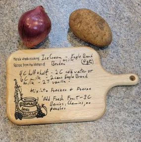 Handwriting Recipe Oak Cutting Board with Handle Paddle Board