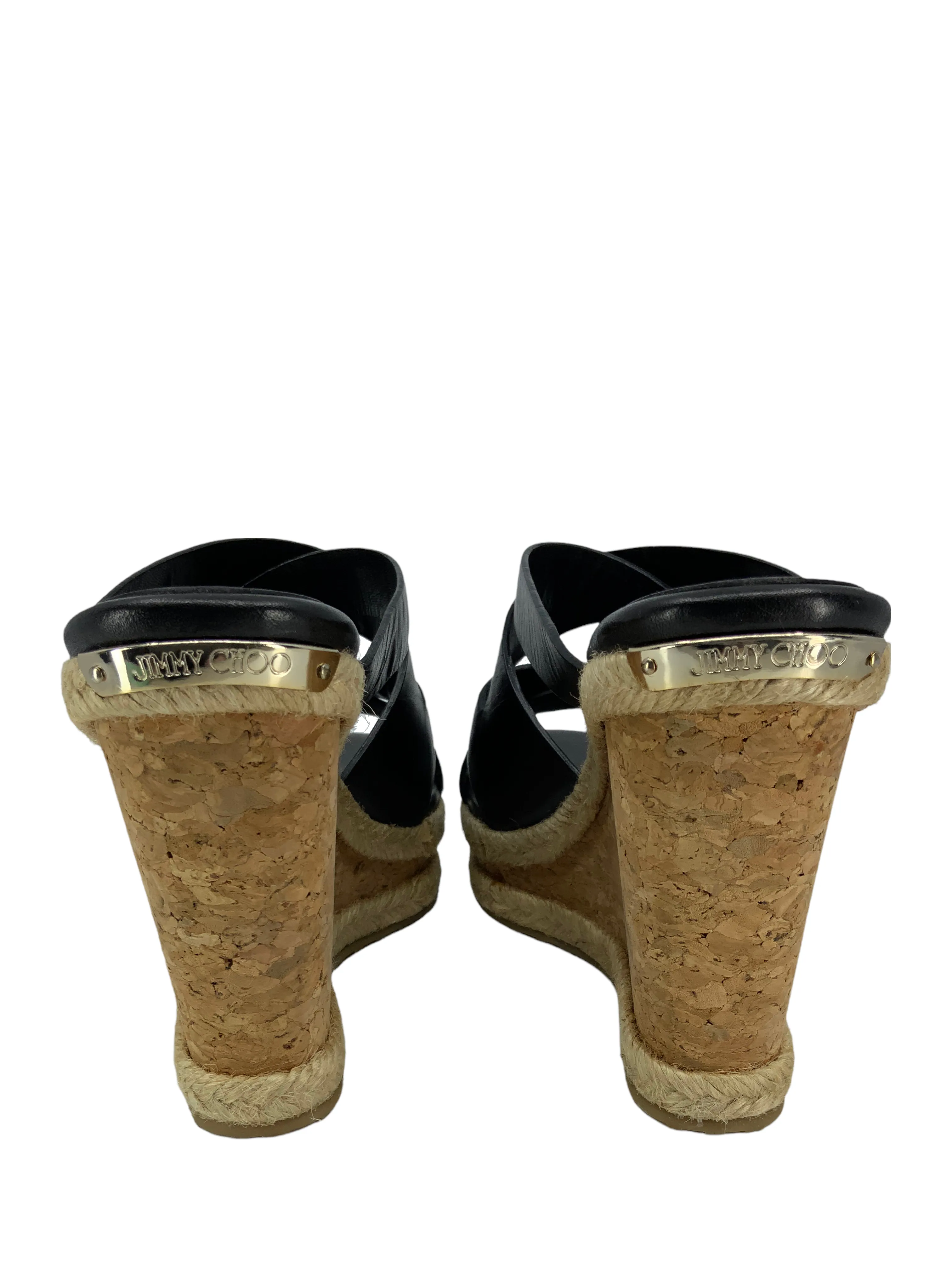 Jimmy Choo Prisma Leather Cork Wedge Sandals Size 6