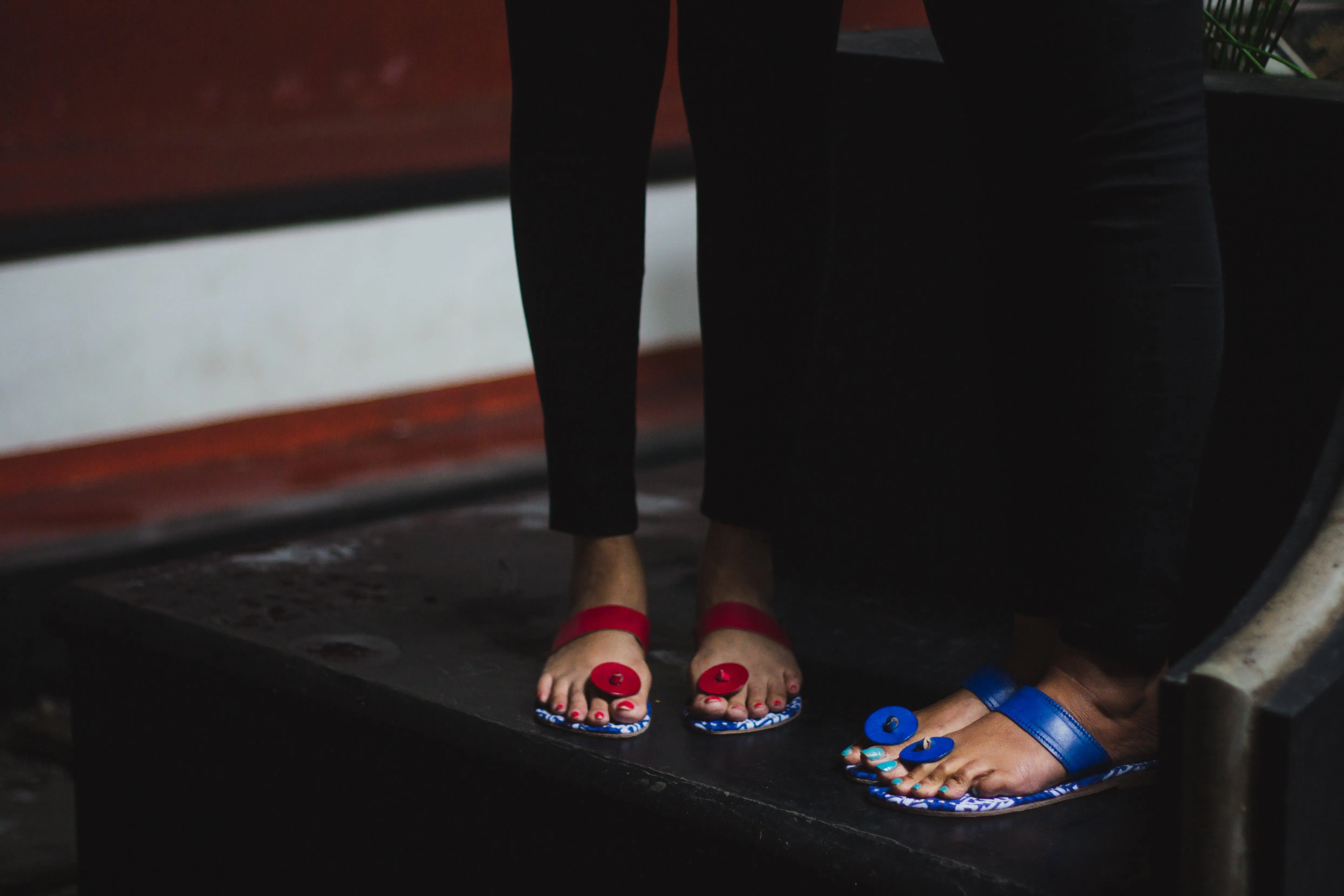 Kaisori  handblock printed Red blue slippers