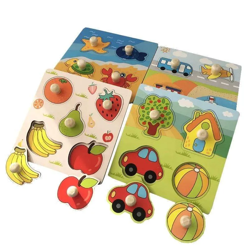 Kids Hand Grab Board 3D Puzzle Wooden Toys for Children Cartoon Animal Wood Jigsaw Toddler Baby Early Educational Learning Toy