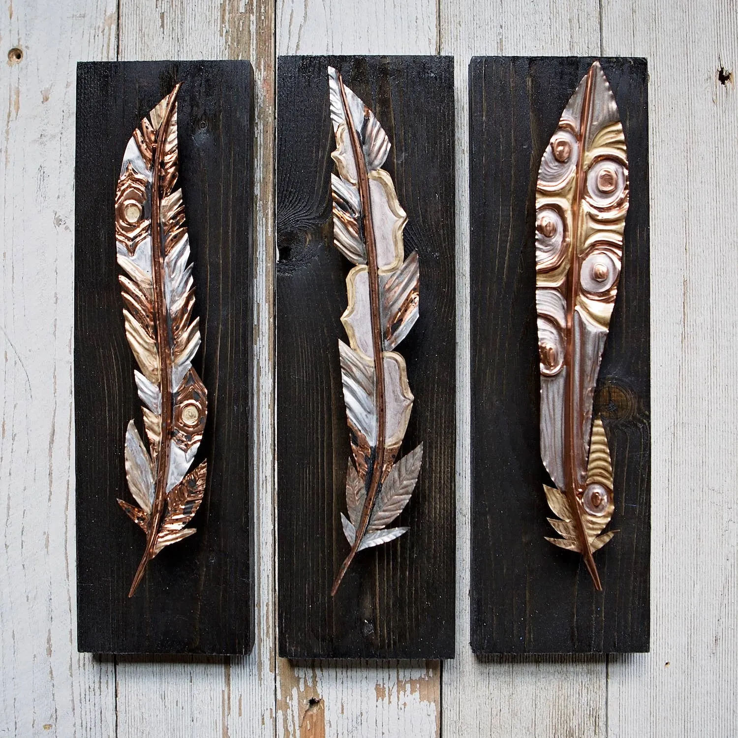 Lux Metallic Copper Feather on Wood Board