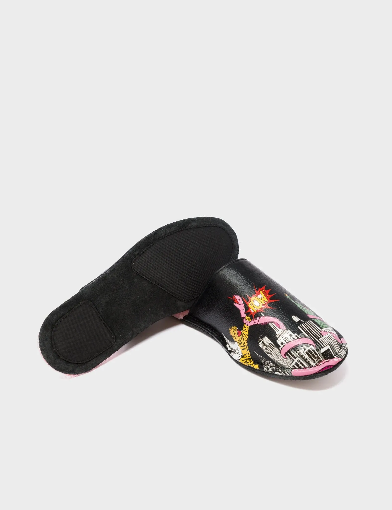 Marcelo Black Leather Slippers - Herocity Print