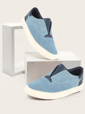 Men Sky Blue Classic Upper Denim Comfort No Touch Slip On Canvas Sneakers Shoes