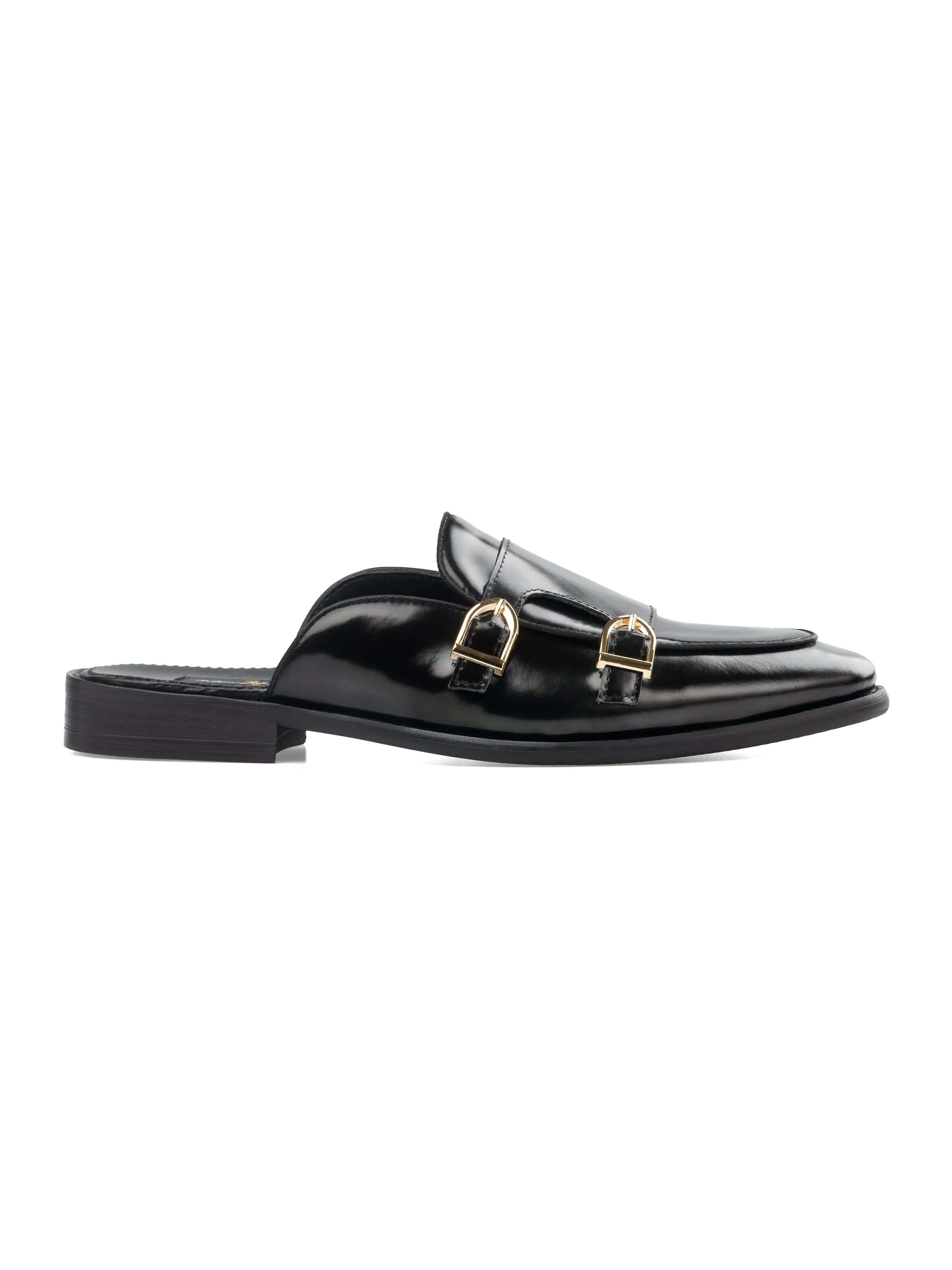 Mules Double Monk Strap - Black Patent Leather