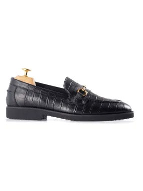 Penny Loafer Horsebit Buckle - Black Croco Leather (Crepe Sole)