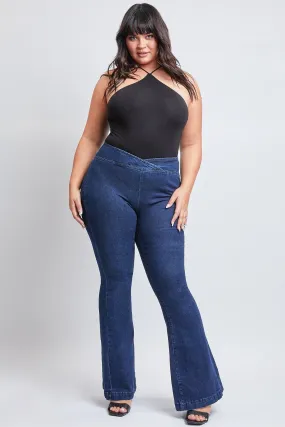 Plus Size Women's V-Front Pull On Flare Jeans-Sale