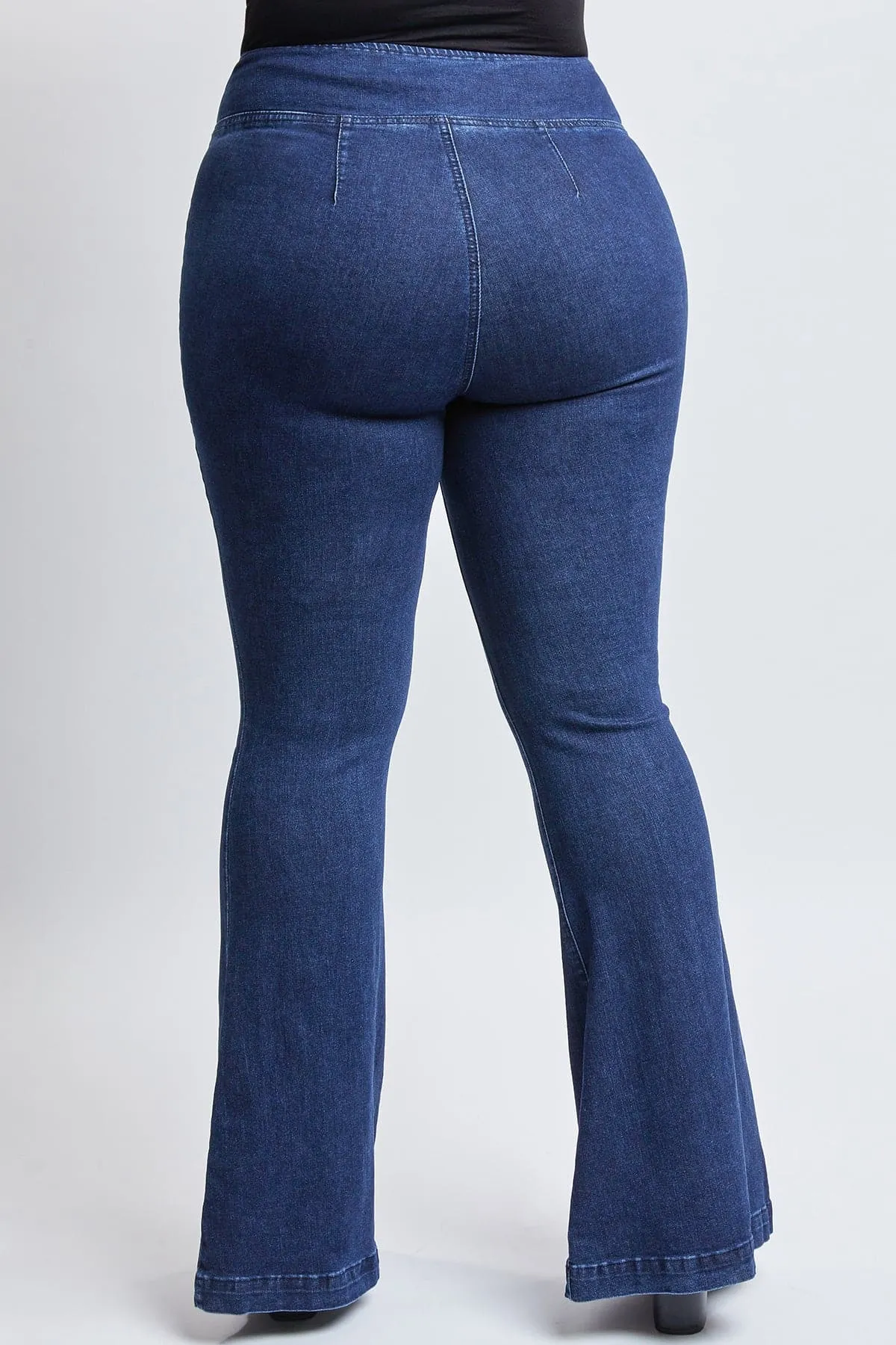 Plus Size Women's V-Front Pull On Flare Jeans-Sale