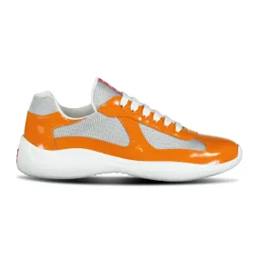 PRADA AMERICAS CUP MESH TRAINERS PATENT ORANGE