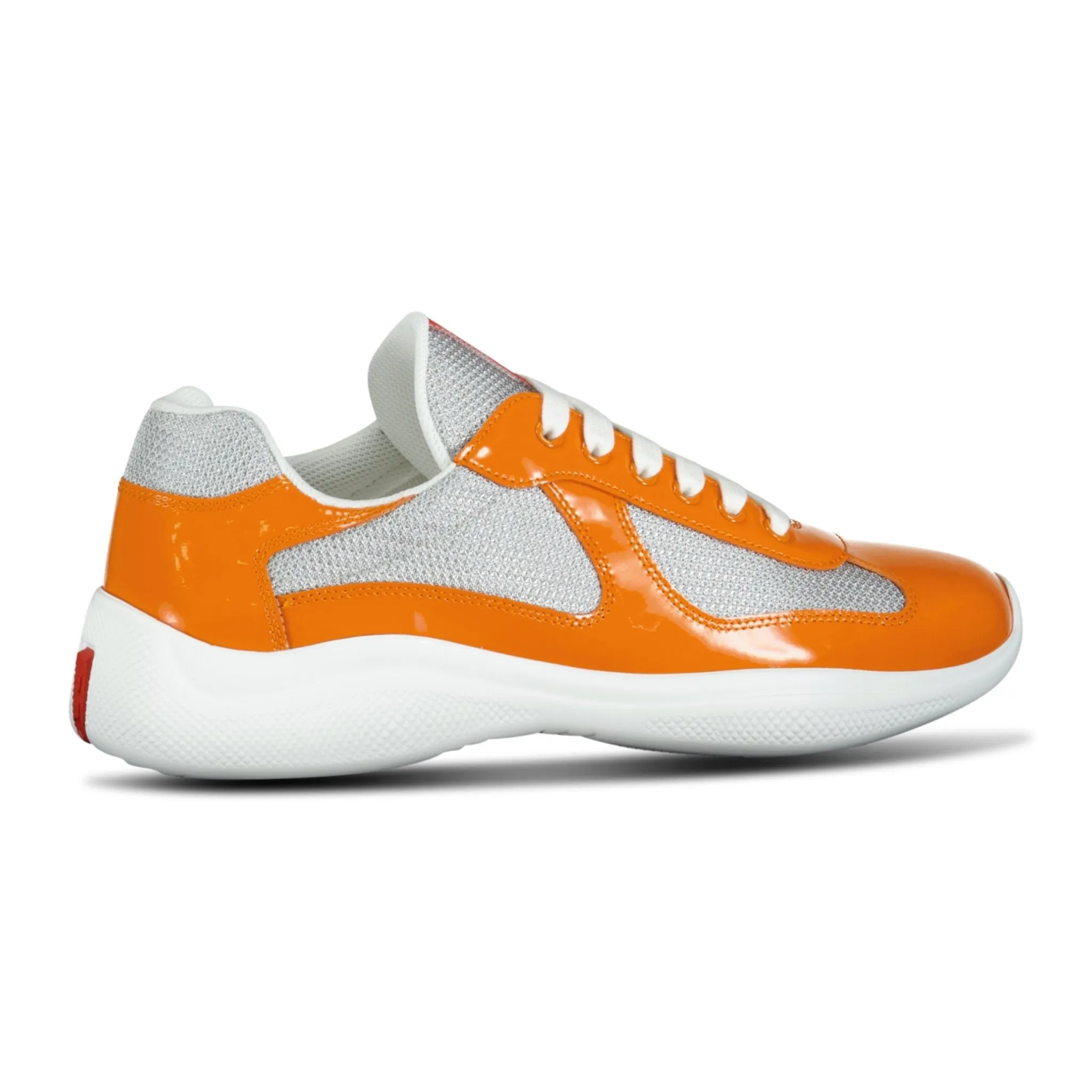 PRADA AMERICAS CUP MESH TRAINERS PATENT ORANGE