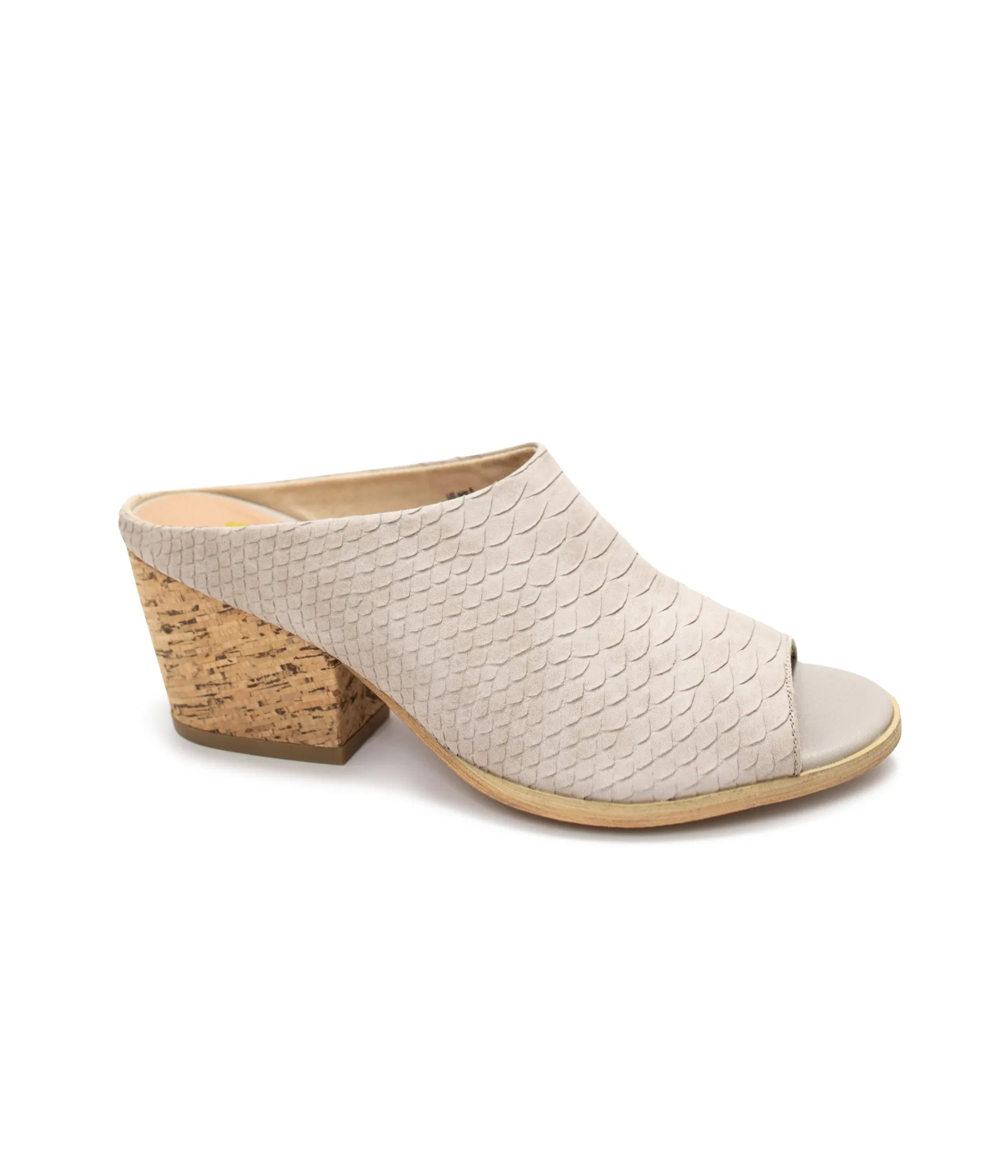 Rosheen Heeled Mule in Taupe Snakeskin Suede