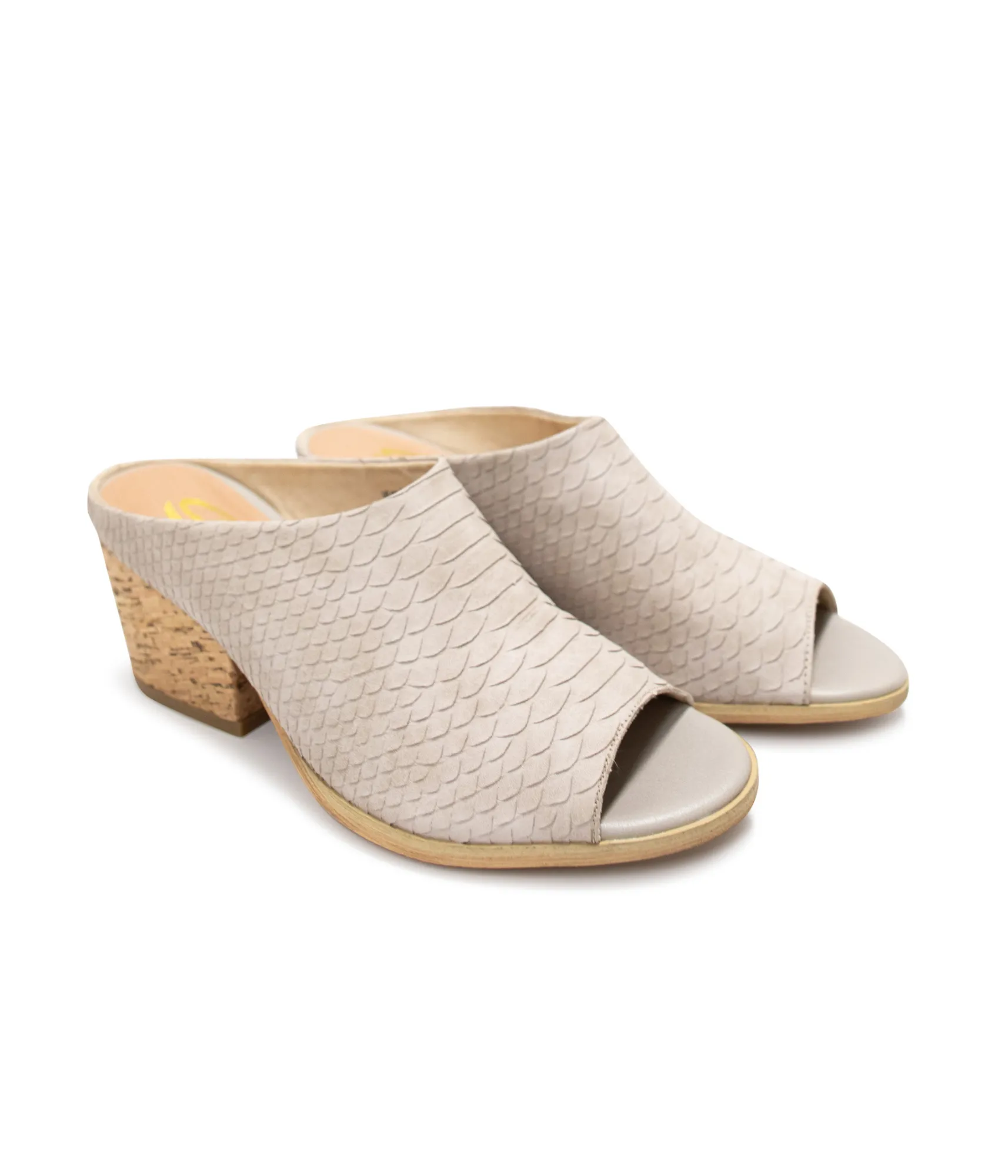 Rosheen Heeled Mule in Taupe Snakeskin Suede