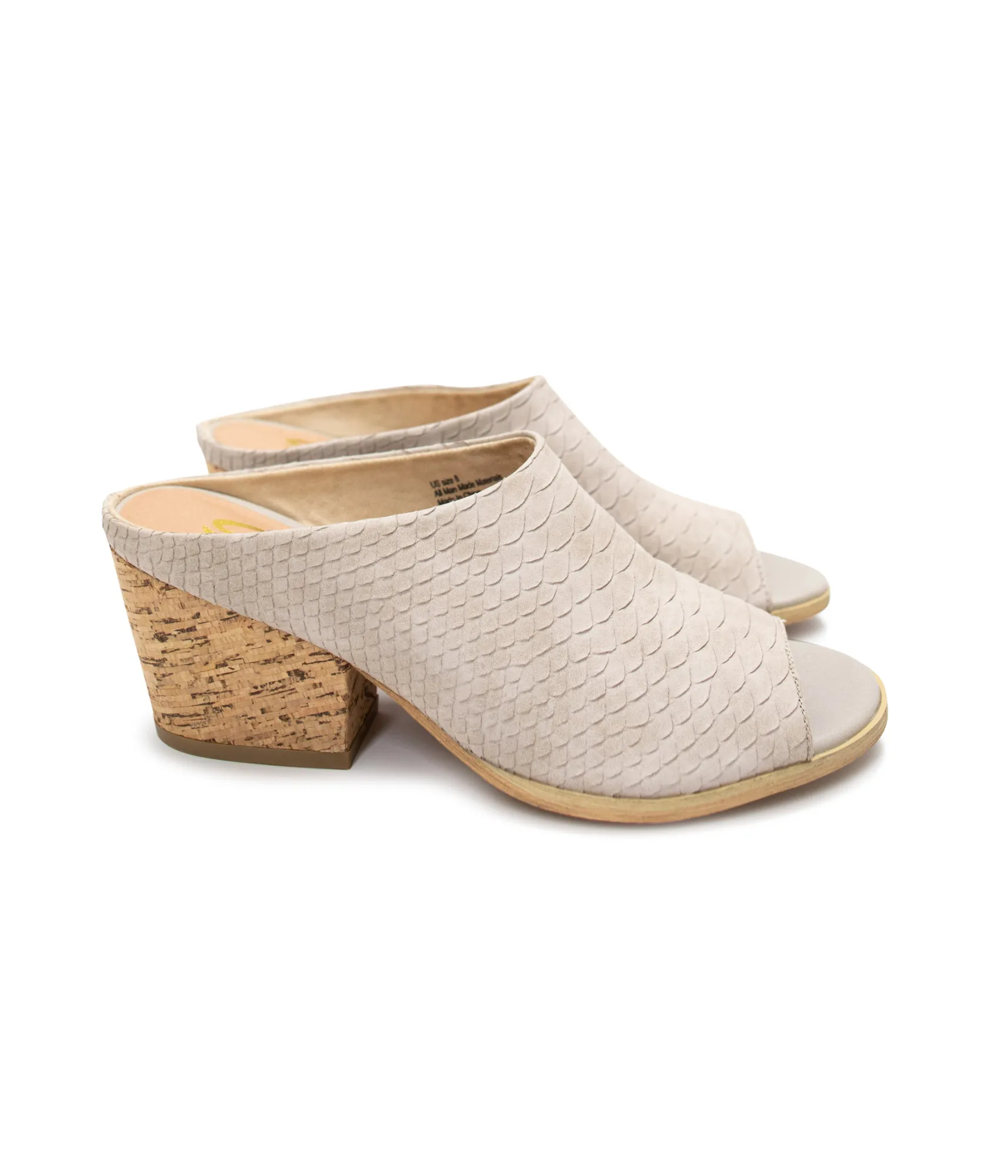 Rosheen Heeled Mule in Taupe Snakeskin Suede