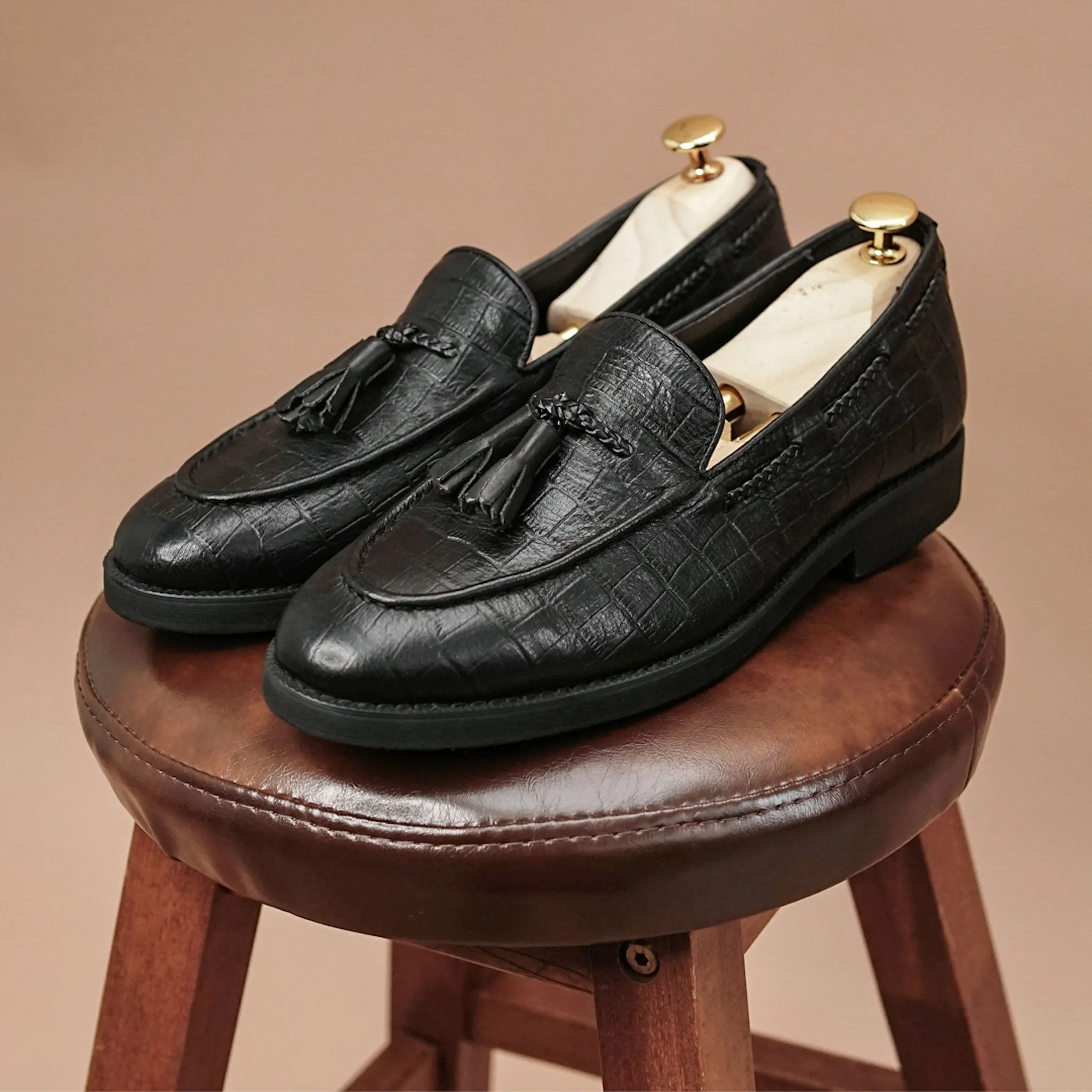 Tassel Loafer - Black Croco Leather (Crepe Sole)