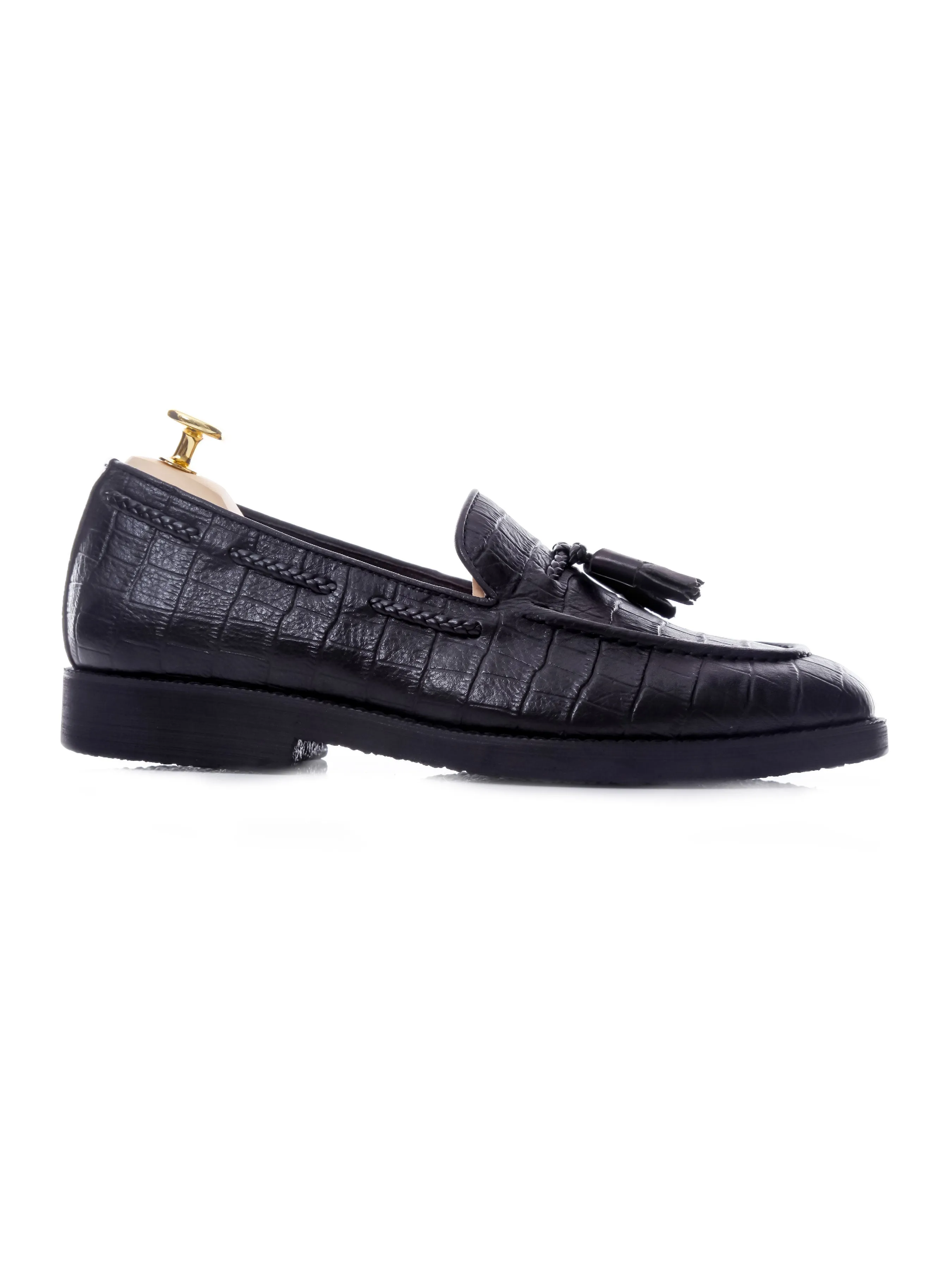 Tassel Loafer - Black Croco Leather (Crepe Sole)