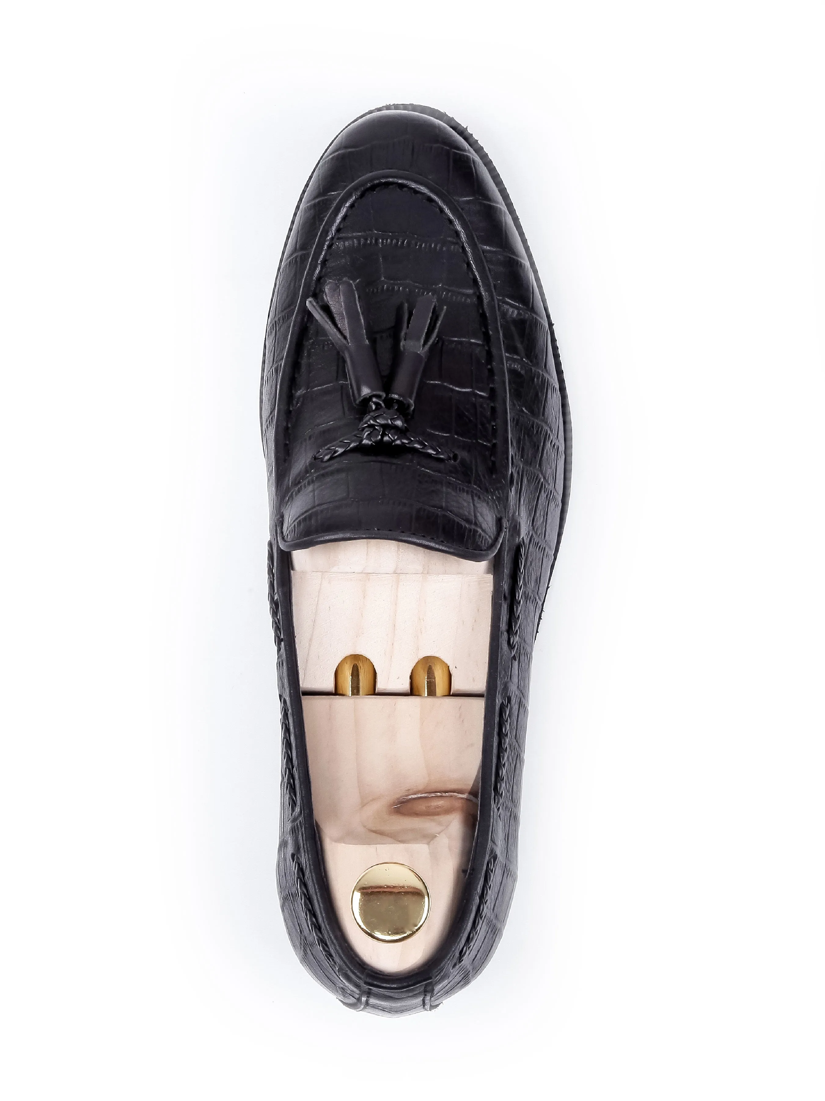 Tassel Loafer - Black Croco Leather (Crepe Sole)