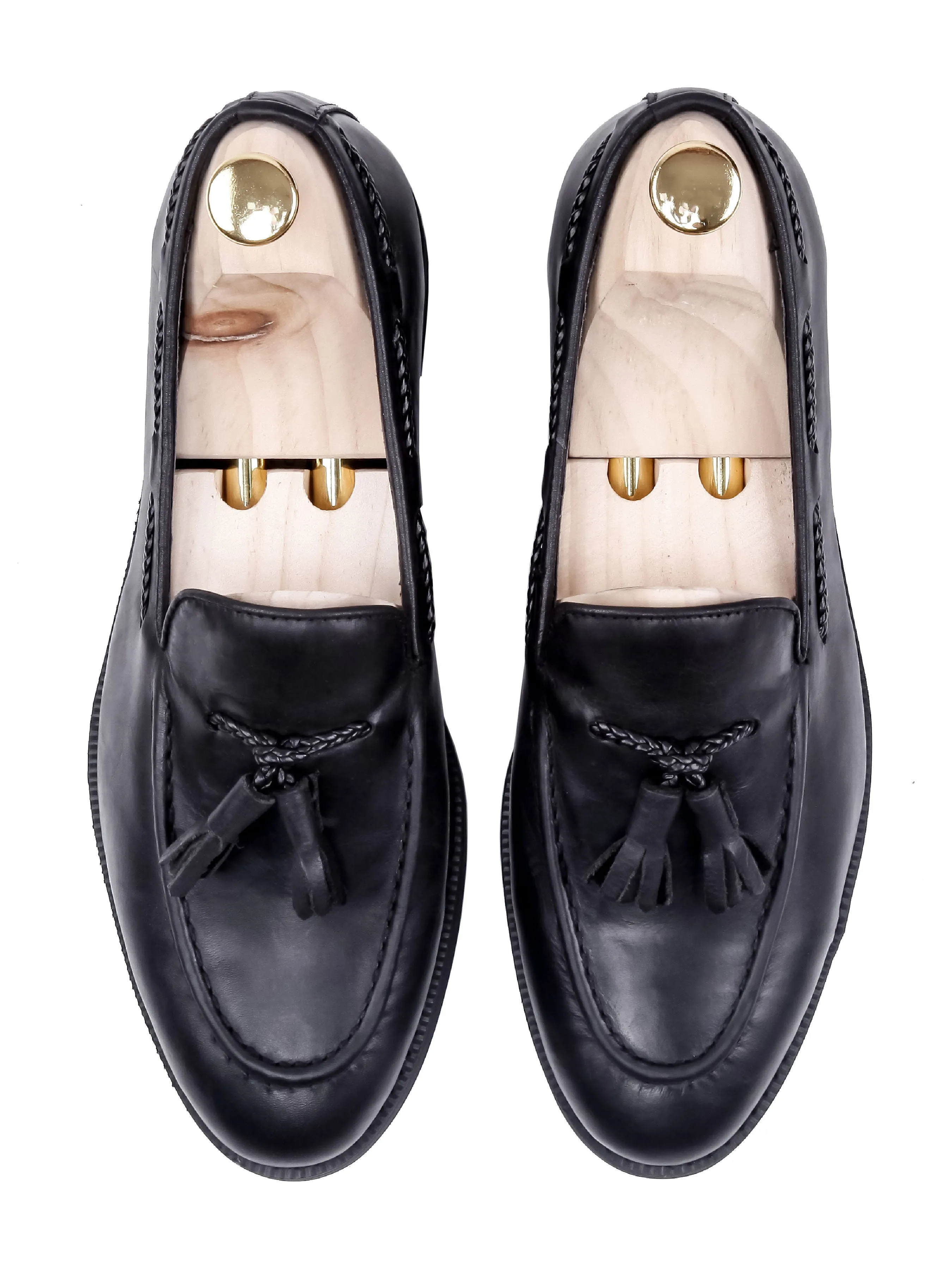 Tassel Loafer - Black Leather (Crepe Sole)