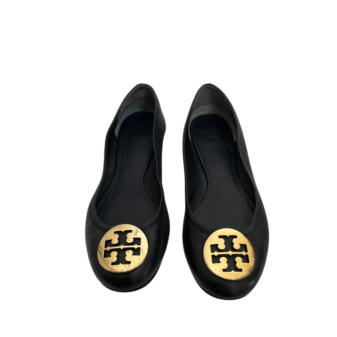 Tory Burch Black Leather 'REVA' Logo Ballet Flats | Pre Loved |