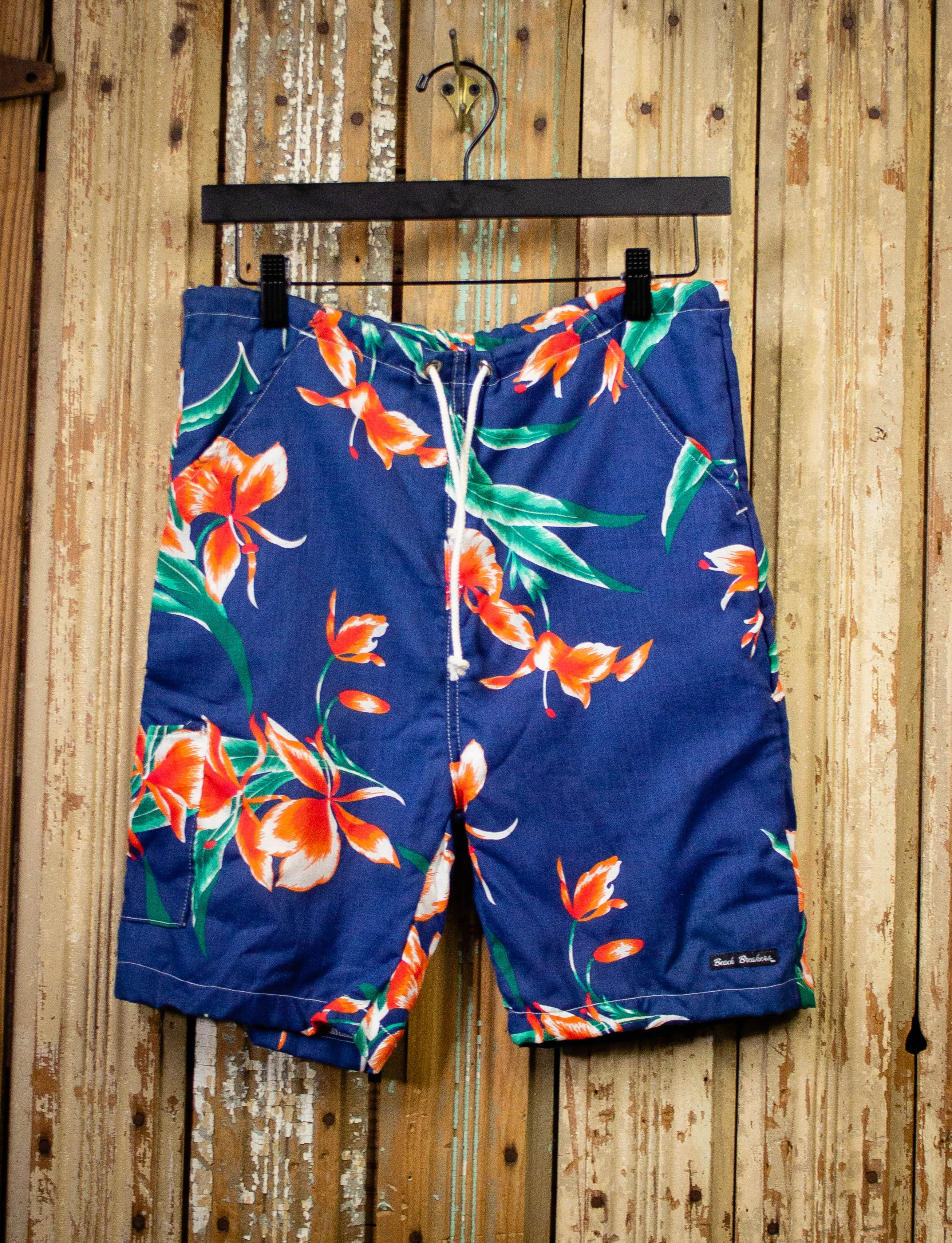 Vintage Beach Breakers Blue Floral Board Shorts 80s Small